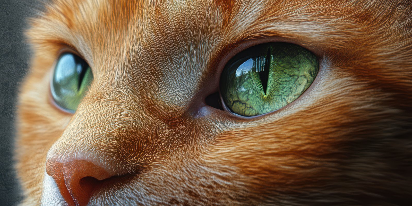 Close-up of a curious orange cat with striking green eyes gazing thoughtfully out a window during the day